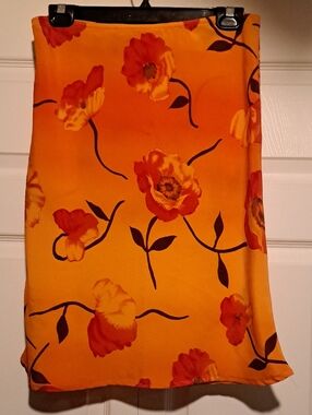 🌄Bright Orange color Ladies Floral Skirt Light Weight Sheer Flow Summer Vibe